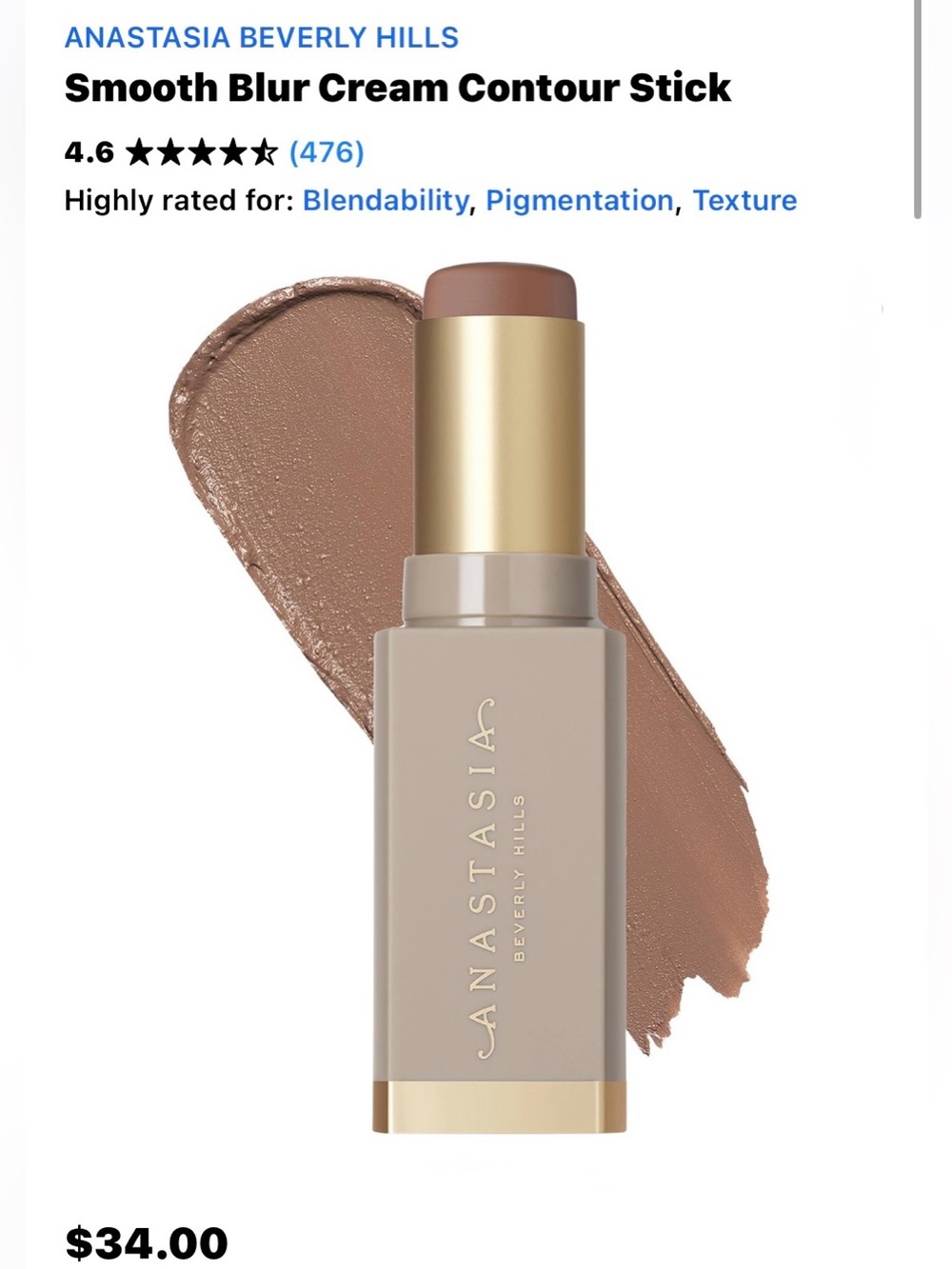 Anastasia Beverly Hills Smooth Blur Cream Contour Stick — color: Shadow-bnib